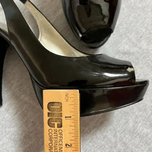 Guess Black Patent Leather Peep Toe Platform Heels.  Size 7M - Picture 9 of 12
